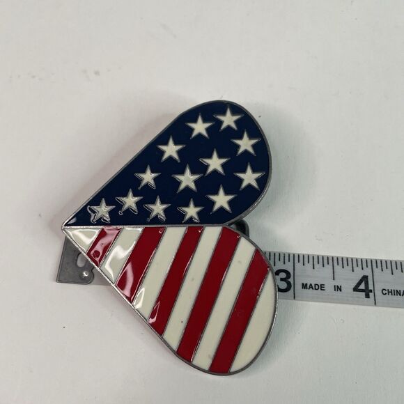 Vintage American Stars and Stripes Flag Heart Belt Buckle Colorful USA Enamel - Picture 4 of 4